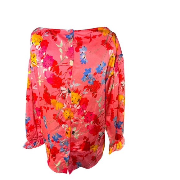 Floral Zara Basic Pink Long Sleeve Blouse With Button Back & Elastic Cuffs XS - Picture 2 of 8